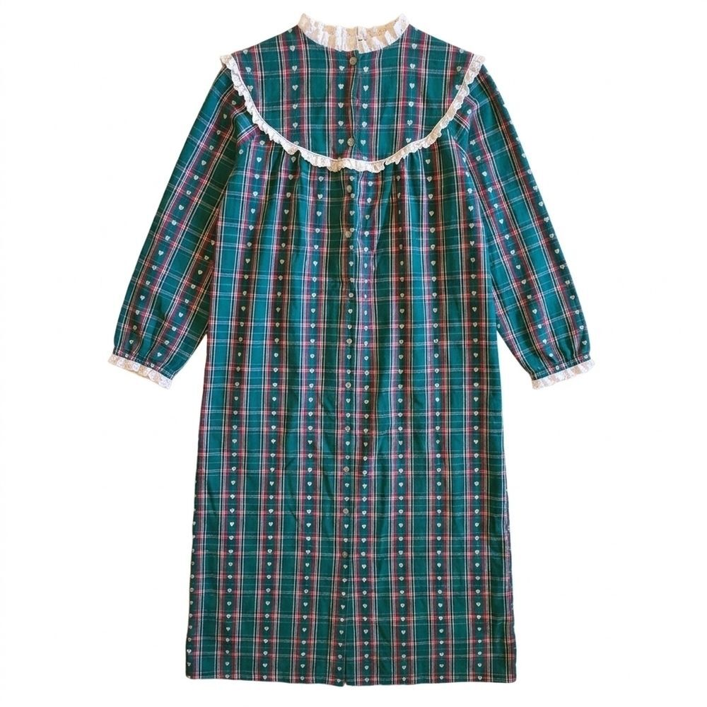 Vintage Lanz of Salzburg Nightgown | Heart & Plaid Tyrolean Cottagecore M